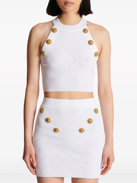Balmain 6-Button knitted crop top - White