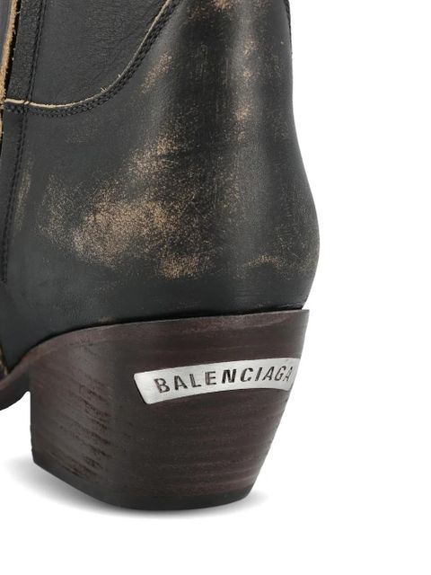 Balenciaga Memphis distressed calf-length cowboy boots - Black