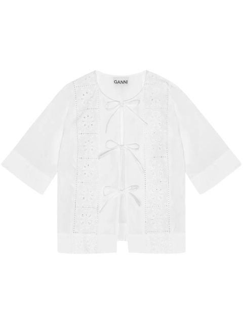 GANNI embroidered tie blouse - White - zdjęcie produktu nr 1
