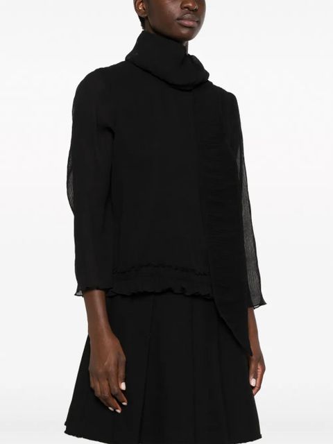 GANNI detachable-scarf plissé-effect blouse - Black