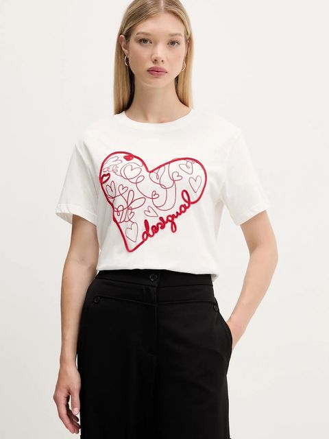 Desigual t-shirt bawełniany ROMA damski kolor biały 25WWTK50 - zdjęcie produktu nr 1