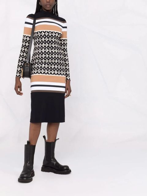 Valentino Garavani logo-pattern striped dress - Black