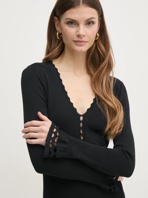 Twinset sukienka kolor czarny midi prosta 251TP3050