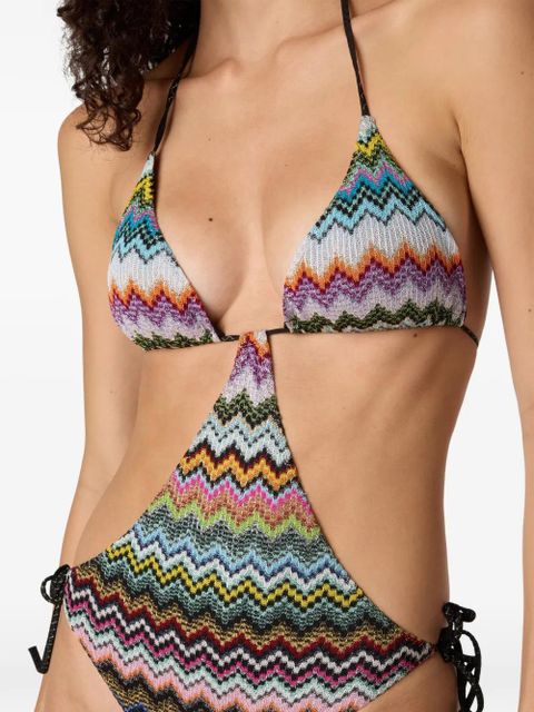 Missoni triangle-top zig-zag-pattern swimsuit - Blue