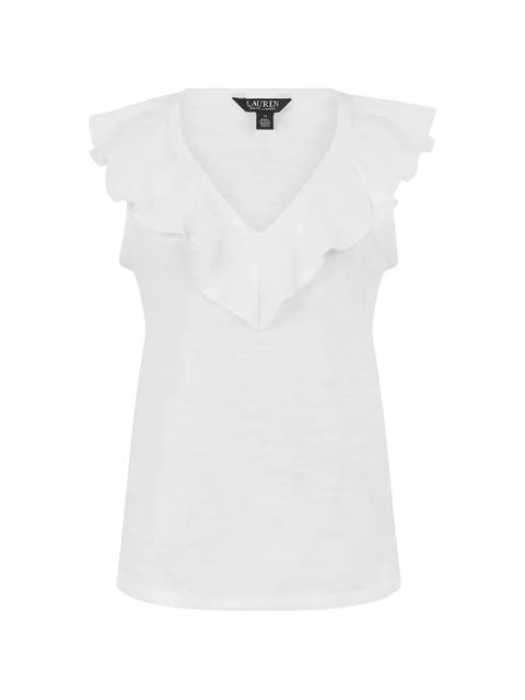 Lauren Ralph Lauren ruffled V-neck T-shirt - White - zdjęcie produktu nr 1