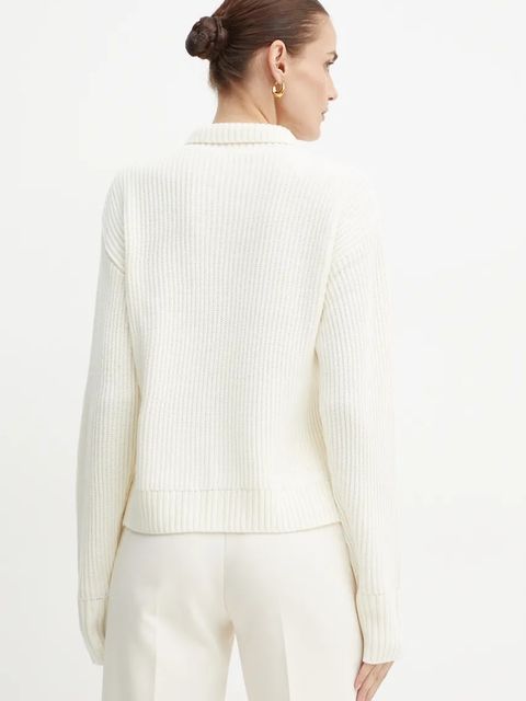 Karl Lagerfeld sweter wełniany damski kolor beżowy ciepły z półgolfem 246W2000