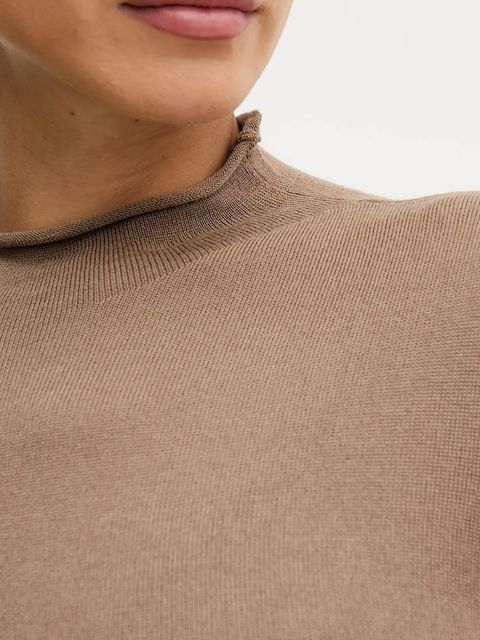 Sisley sweter z dodatkiem wełny damski kolor brązowy z półgolfem 11BAM105P