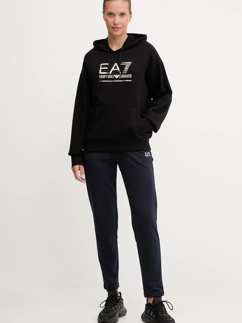 EA7 Emporio Armani bluza damska kolor czarny z kapturem z aplikacją AF12473.7W000417 - zdjęcie produktu nr 2