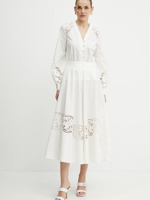 Twinset spódnica bawełniana kolor beżowy maxi rozkloszowana 251TT2332