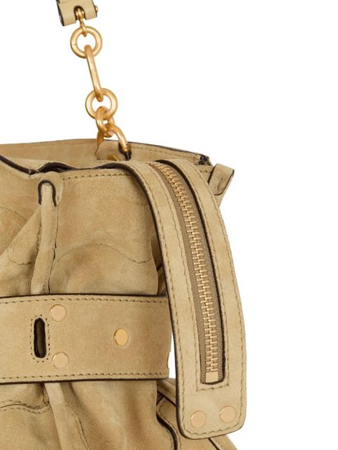 Balmain Anthem suede buckle shoulder bag - Neutrals