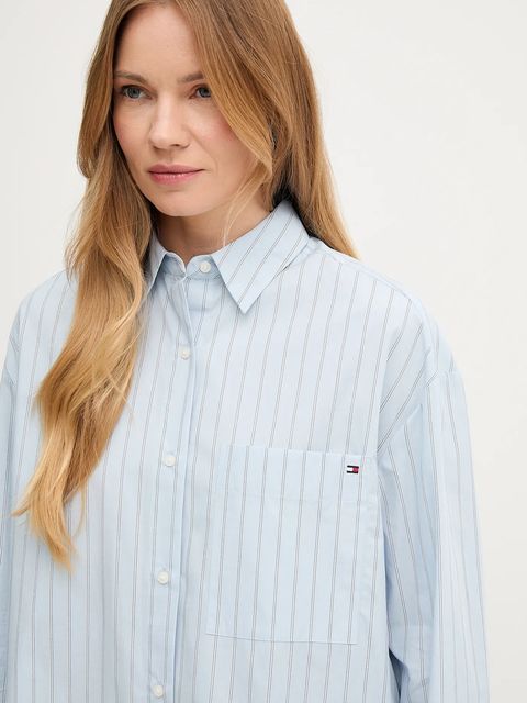 Tommy Hilfiger koszula bawełniana damska kolor niebieski relaxed z kołnierzykiem klasycznym WW0WW45892