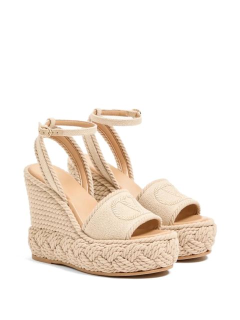 Valentino Garavani Vlogo Torchon Wedge sandal in linen canvas 130mm - Neutrals - zdjęcie produktu nr 2