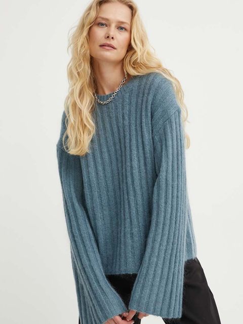 By Malene Birger sweter wełniany CIERRA damski kolor niebieski ciepły Q72535001
