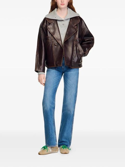 SANDRO oversized leather jacket - Brown - zdjęcie produktu nr 2