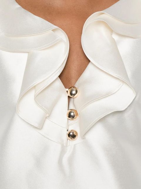 Self-Portrait taffeta ruffled blouse - Neutrals