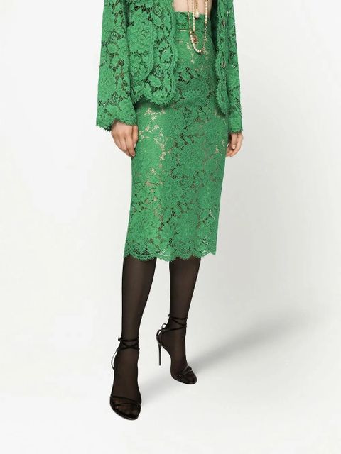 Dolce & Gabbana floral-lace midi skirt - Green