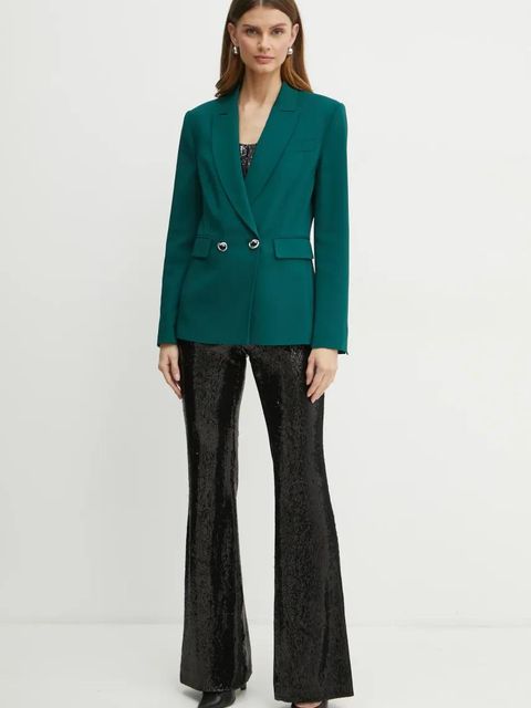 Pinko marynarka kolor zielony dwurzędowa gładka 103890 A21H