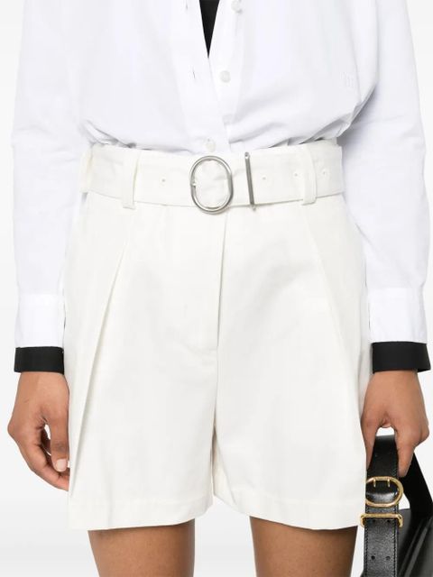 Jil Sander pleat-detail belted cotton shorts - White