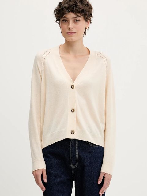 Sisley kardigan z dodatkiem wełny damski kolor beżowy lekki 102HM602Q - zdjęcie produktu nr 1