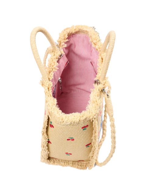 MC2 Saint Barth Vanity cherry embroidered fringe bag - Neutrals