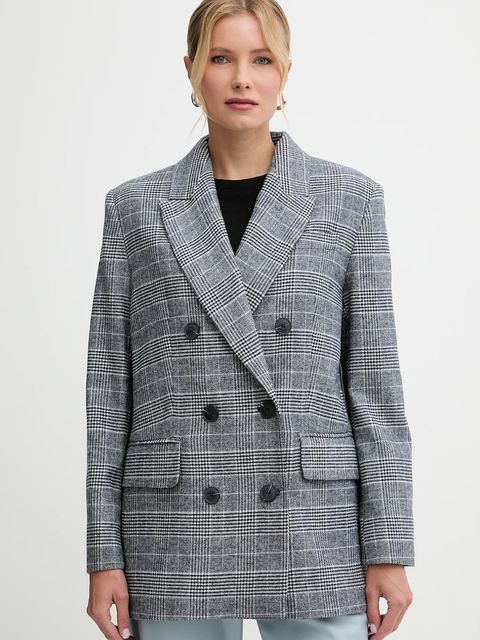 MAX&Co. marynarka z dodatkiem wełny kolor granatowy dwurzędowa wzorzysta 2526046084200 - zdjęcie produktu nr 1