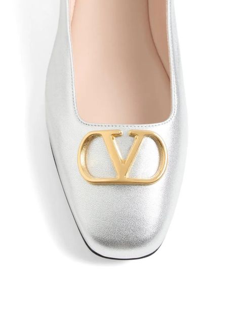 Valentino Garavani Vlogo Signature ballerinas in laminated nappa-leather - Silver