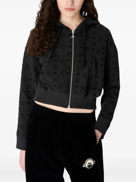 Marine Serre moonogram-pattern zip-up hoodie - Black