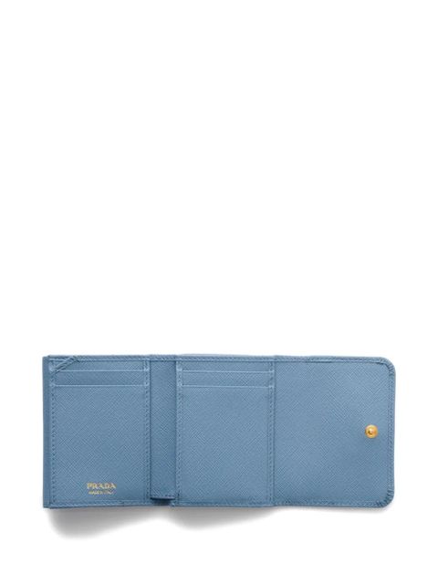Prada small triangle-logo leather wallet - Blue