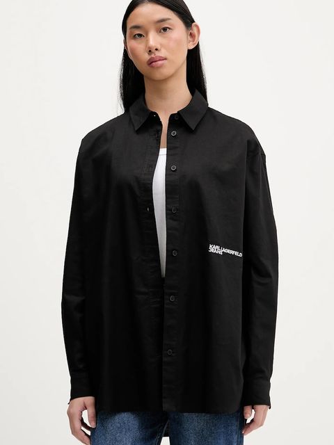 Karl Lagerfeld Jeans koszula bawełniana damska kolor czarny relaxed z kołnierzykiem klasycznym A3W11010 - zdjęcie produktu nr 1