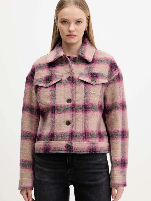 Tommy Jeans kurtka z dodatkiem wełny kolor różowy przejściowa oversize DW0DW21662 - zdjęcie produktu nr 1