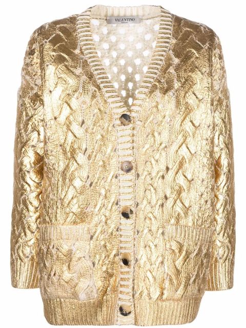 Valentino Garavani metallic-effect V-neck cardigan - Gold - zdjęcie produktu nr 1