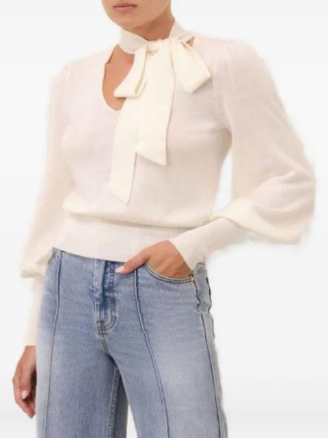 ZIMMERMANN neck-tie balloon-sleeve jumper - Neutrals
