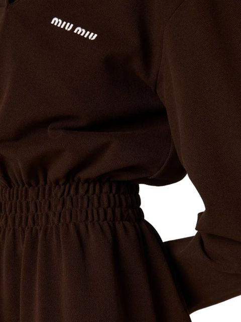 Miu Miu logo-embroidered piqué dress - Brown