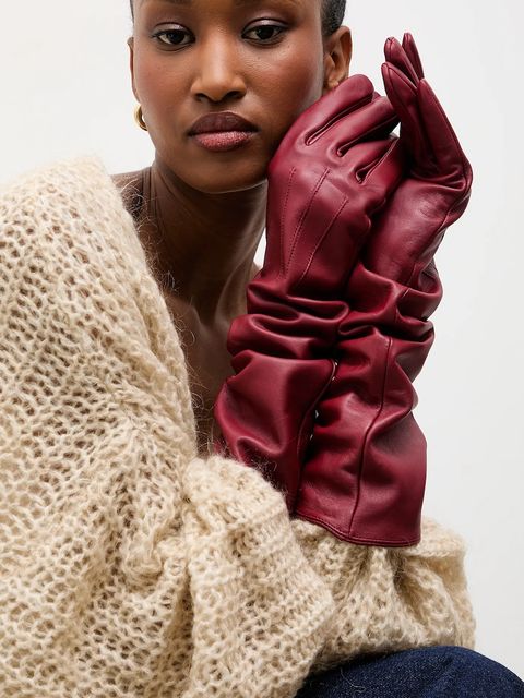 Answear.LAB rękawiczki skórzane damskie kolor bordowy - zdjęcie produktu nr 1