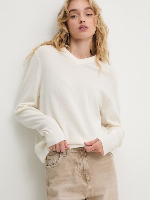 Answear.LAB sweter z wełny merino damski kolor beżowy lekki - zdjęcie produktu nr 1