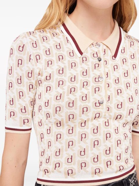 Rabanne monogram-jacquard short-sleeve top - Neutrals