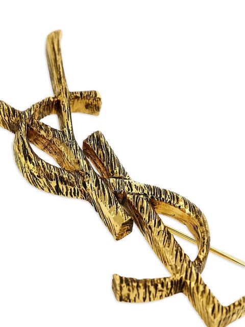 Saint Laurent textured logo brooch - Gold
