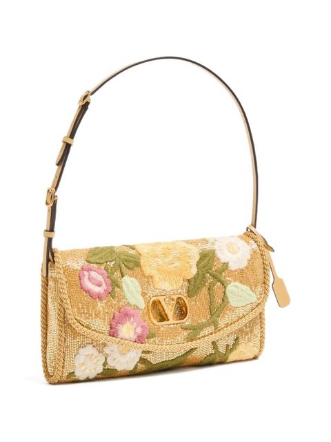 Valentino Garavani small DeVain embroidered shoulder bag - Neutrals