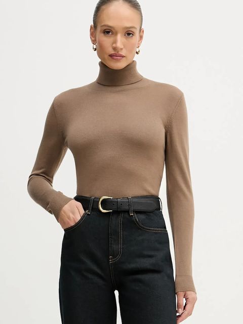 Sisley sweter damski kolor brązowy lekki z golfem 11BAM201C - zdjęcie produktu nr 1