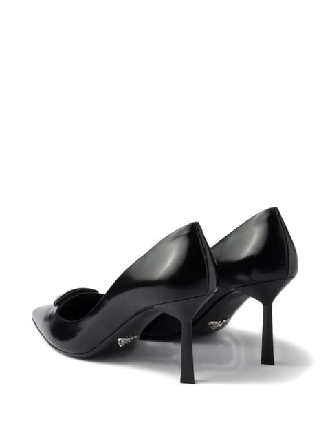 Prada 75mm triangle-logo leather pumps - Black
