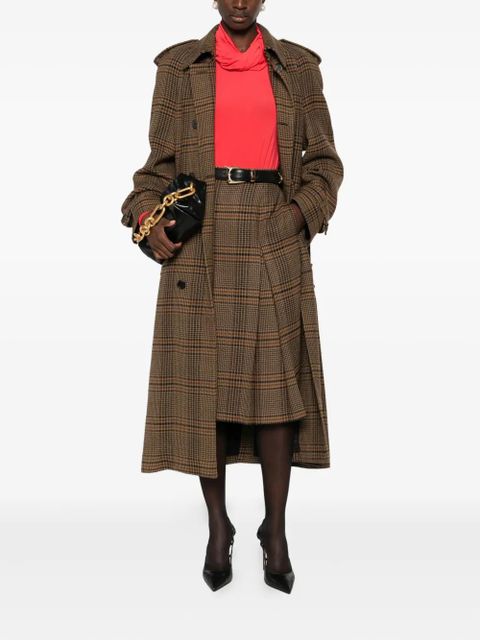 Saint Laurent pleated plaid midi skirt - Brown