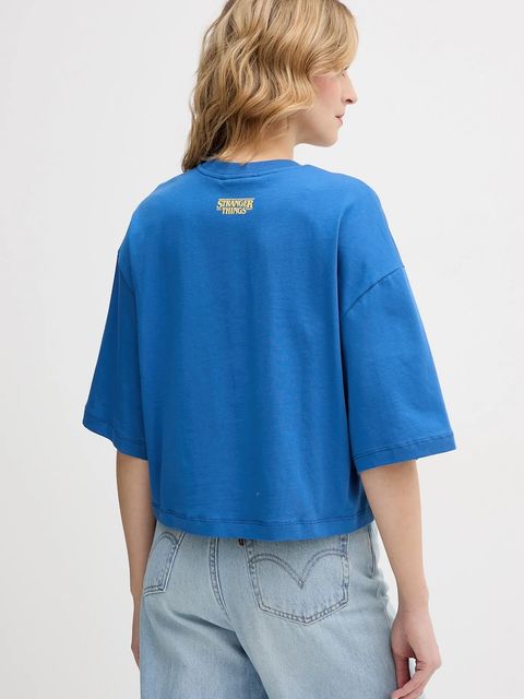 United Colors of Benetton t-shirt bawełniany x Stranger Things damski kolor niebieski 3BL0D10BC