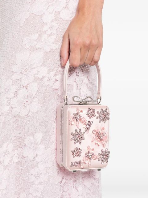 Self-Portrait floral embellished top handle tote bag - Pink