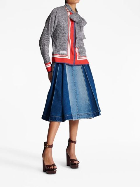 Balmain pussy-bow monogram-printed shirt - Blue