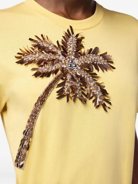 Rabanne palm-tree-embroidered T-shirt - Yellow