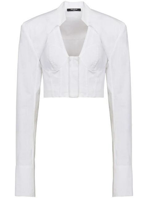 Balmain cropped cotton blouse - White - zdjęcie produktu nr 1