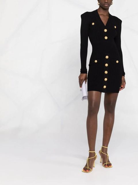 Balmain button-detail ribbed mini-dress - Black - zdjęcie produktu nr 2