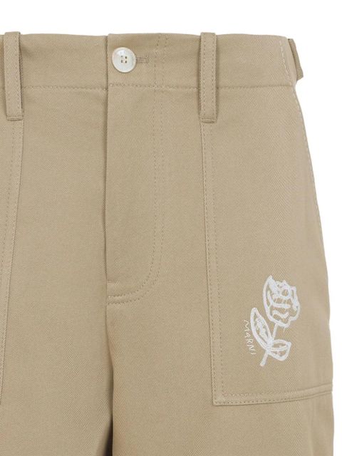 Marni rose-embroidered pocket trousers - Neutrals