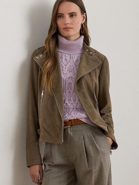 Lauren Ralph Lauren kurtka biker skórzana kolor brązowy przejściowa 200951236 - zdjęcie produktu nr 1