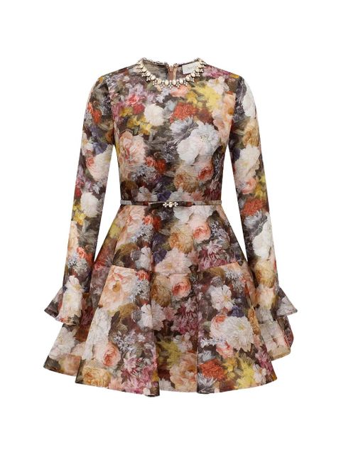 ZIMMERMANN Alchemy embellished floral-print mini dress - Brown - zdjęcie produktu nr 1